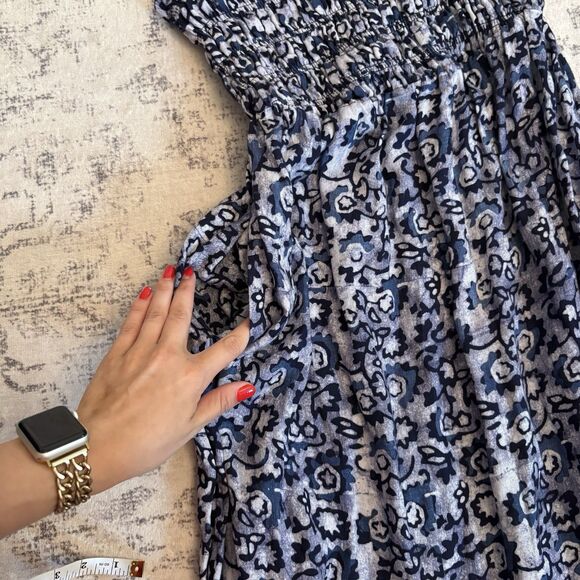 Faherty Margarita 100% Linen Strapless Maxi Dress Size Medium Coastal Artsy Boho - Picture 8 of 9